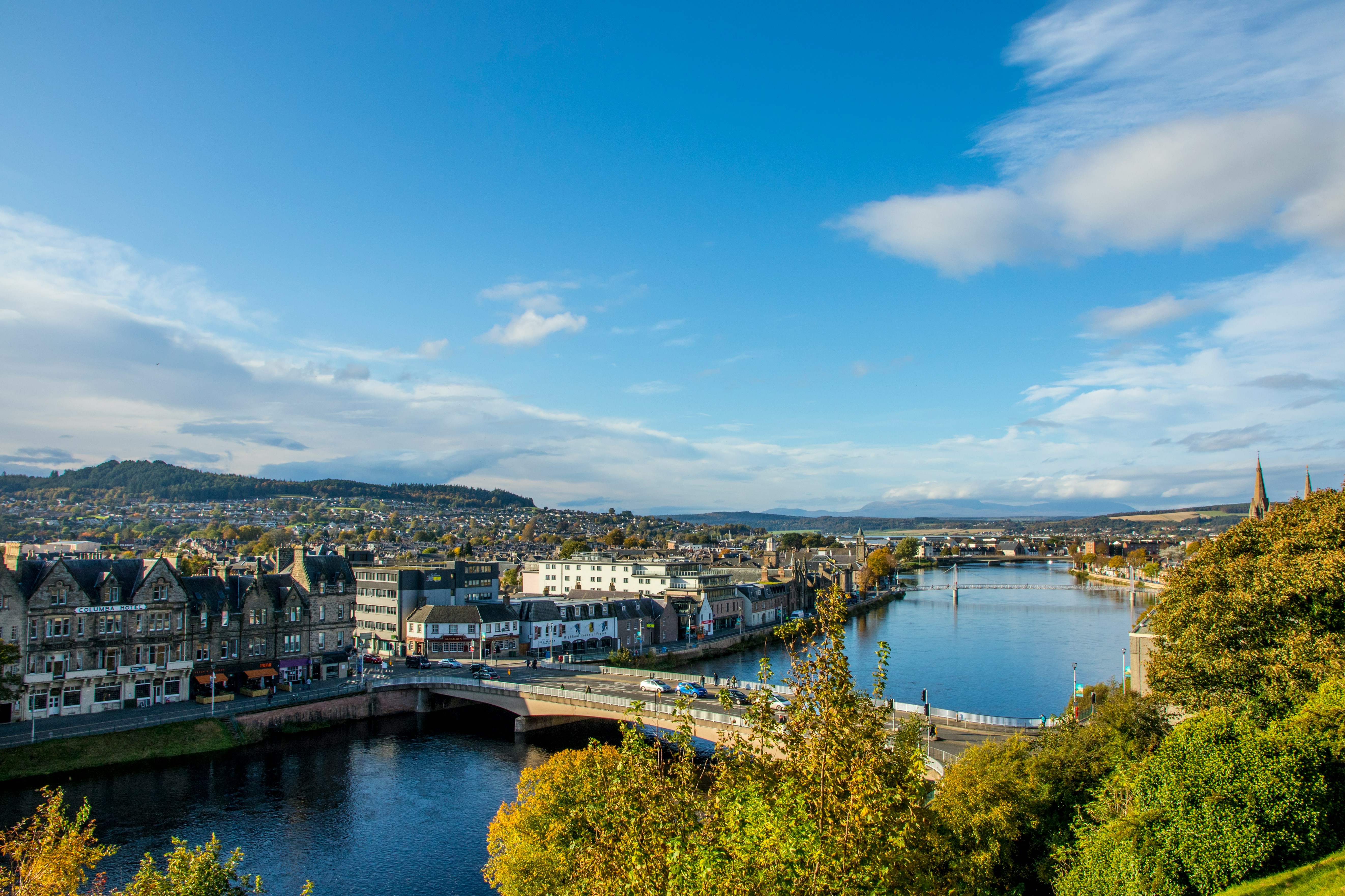 Aerial view of Inverness and the River Ness, Scottish Highlands